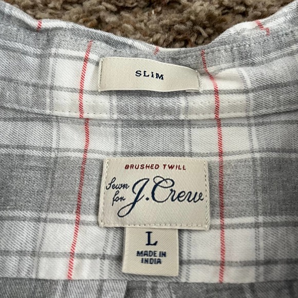 J. CREW Slim Button Down Shirt Men's Large Gray Plaid Brushed Twill 100% Cotton - Picture 4 of 6